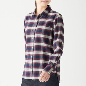Muji Navy Plaid Flannel Collared Shirt